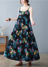 Load image into Gallery viewer, Black Print Cotton Spaghetti Strap Dress Exra Large Hem Summer