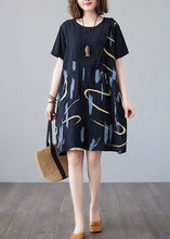 Load image into Gallery viewer, Black Print Patchwork Cotton Mid Dress Ruffled O Neck Summer