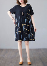 Load image into Gallery viewer, Black Print Patchwork Cotton Mid Dress Ruffled O Neck Summer