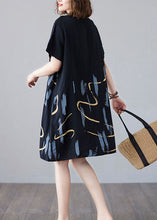 Load image into Gallery viewer, Black Print Patchwork Cotton Mid Dress Ruffled O Neck Summer
