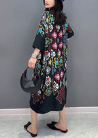 Black Print Patchwork Cotton Shirts Dresses Peter Pan Collar Summer