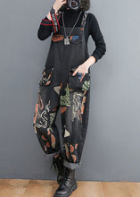 Load image into Gallery viewer, Black Print Patchwork Denim Jumpsuits Pockets Spring
