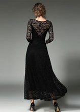 Load image into Gallery viewer, Black Sashes Patchwork Slim Fit Lace Long Dresses O-Neck Bracelet Sleeve