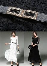 Load image into Gallery viewer, Black Sashes Patchwork Slim Fit Lace Long Dresses O-Neck Bracelet Sleeve