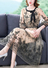 Load image into Gallery viewer, Black Tulle Holiday Dress Embroideried Tie Waist Half Sleeve