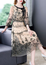 Load image into Gallery viewer, Black Tulle Holiday Dress Embroideried Tie Waist Half Sleeve