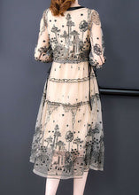 Load image into Gallery viewer, Black Tulle Holiday Dress Embroideried Tie Waist Half Sleeve