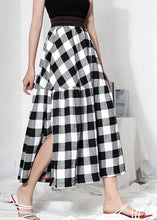 Load image into Gallery viewer, Black White Plaid Patchwork High Waist A Line Summer Skirts Cotton