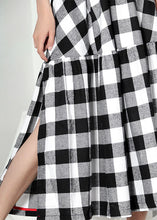 Load image into Gallery viewer, Black White Plaid Patchwork High Waist A Line Summer Skirts Cotton