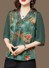 Load image into Gallery viewer, Blackish Green Print Silk Slim Fit Shirt Top V Neck Half Sleeve