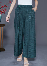 Load image into Gallery viewer, Blackish Green Silk Straight Pants High Waist Tassel Summer