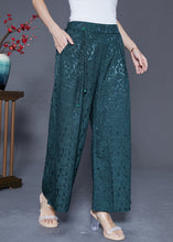 Load image into Gallery viewer, Blackish Green Silk Straight Pants High Waist Tassel Summer