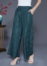 Load image into Gallery viewer, Blackish Green Silk Straight Pants High Waist Tassel Summer