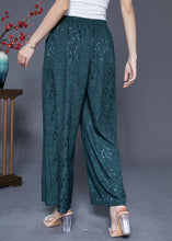 Load image into Gallery viewer, Blackish Green Silk Straight Pants High Waist Tassel Summer