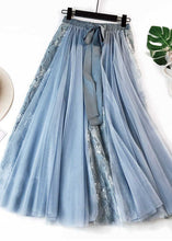 Load image into Gallery viewer, Blue Bow Patchwork Tulle Skirt Wrinkled Elastic Waist Spring