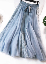 Load image into Gallery viewer, Blue Bow Patchwork Tulle Skirt Wrinkled Elastic Waist Spring