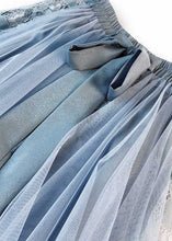 Load image into Gallery viewer, Blue Bow Patchwork Tulle Skirt Wrinkled Elastic Waist Spring