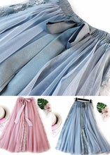 Load image into Gallery viewer, Blue Bow Patchwork Tulle Skirt Wrinkled Elastic Waist Spring