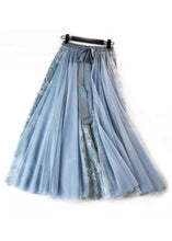Load image into Gallery viewer, Blue Bow Patchwork Tulle Skirt Wrinkled Elastic Waist Spring