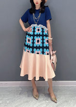 Load image into Gallery viewer, Blue Floral Patchwork Cotton Dresses O-Neck Ruffled Summer