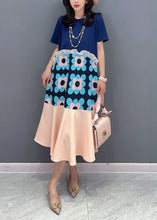 Load image into Gallery viewer, Blue Floral Patchwork Cotton Dresses O-Neck Ruffled Summer