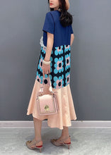 Load image into Gallery viewer, Blue Floral Patchwork Cotton Dresses O-Neck Ruffled Summer