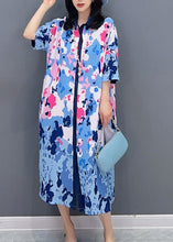 Load image into Gallery viewer, Blue Peter Pan Collar Maxi Shirts Dresses Short Sleeve