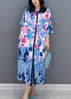 Blue Peter Pan Collar Maxi Shirts Dresses Short Sleeve