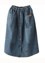 Load image into Gallery viewer, Blue Pockets Patchwork Denim Skirts Wrinkled Elastic Waist Summer