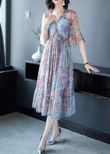 Load image into Gallery viewer, Blue Print Chiffon Long Dresses Cinched Exra Large Hem Summer