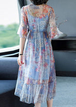 Load image into Gallery viewer, Blue Print Chiffon Vacation Dresses Cinched Exra Large Hem Summer
