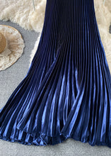 Load image into Gallery viewer, Blue Satin High Waist Draping Pleated Skirts Spring