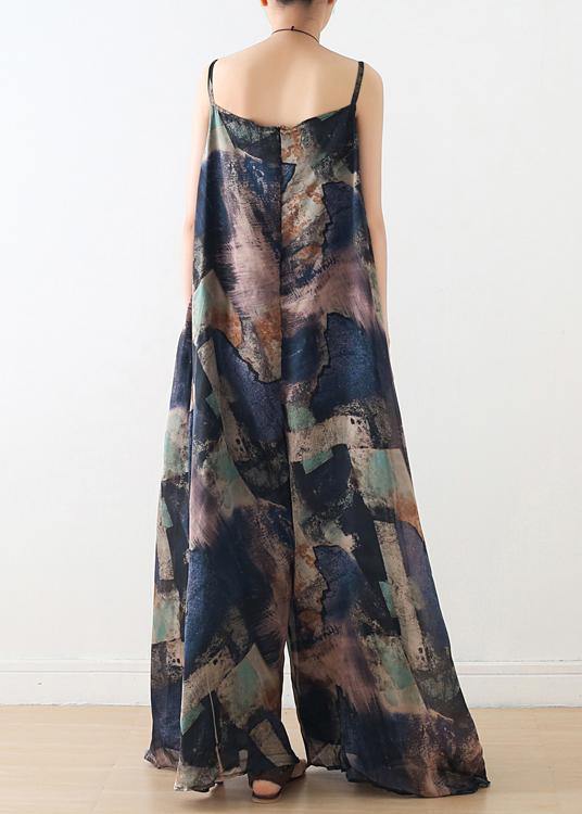 Blue Suspender Print Women Summer New Oversized Wide Leg Pants