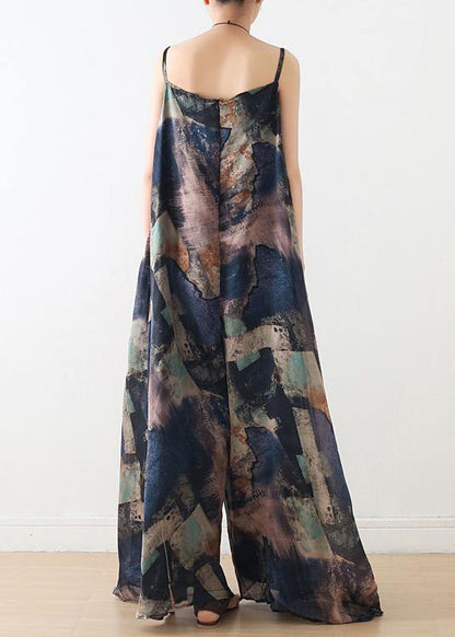 Blue Suspender Print Women Summer New Oversized Wide Leg Pants