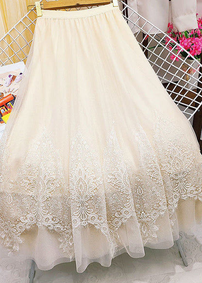 Bohemian Apricot Asymmetrical Patchwork Lace Tulle Skirt Summer