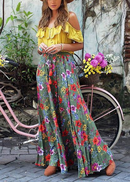 Bohemian Beach Resort Dress With Pleated Print