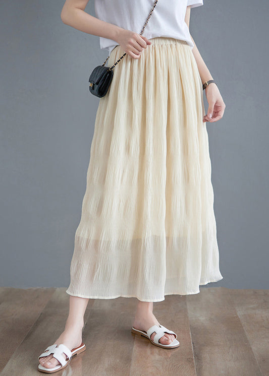 Bohemian Beige High Waist Draping Cotton Pleated Skirts Summer