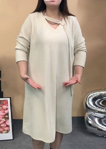 Bohemian Beige Oversized Asymmetrical Warm Fleece Dresses Fall