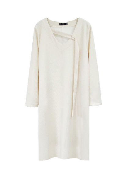 Bohemian Beige Oversized Asymmetrical Warm Fleece Dresses Fall