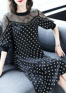 Bohemian Black Hollow Out Lace Patchwork Dot Chiffon Dresses Summer