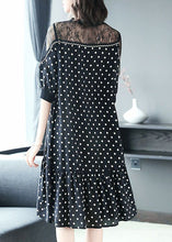 Load image into Gallery viewer, Bohemian Black Hollow Out Lace Patchwork Dot Chiffon Dresses Summer