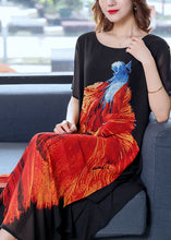 Load image into Gallery viewer, Bohemian Black O Neck Animal Print Patchwork Chiffon Dresses Summer
