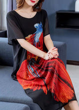 Load image into Gallery viewer, Bohemian Black O Neck Animal Print Patchwork Chiffon Dresses Summer