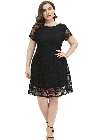 Bohemian Black O-Neck Lace Mid Dress Summer