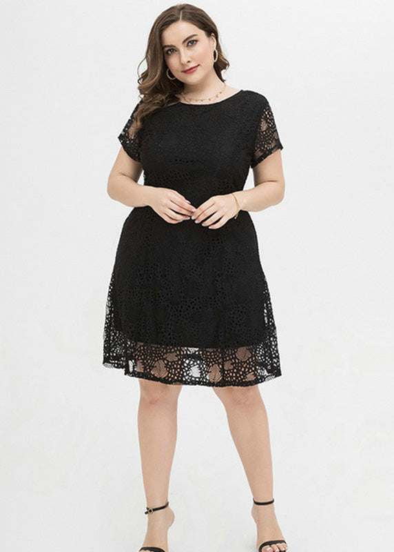 Bohemian Black O-Neck Lace Mid Dress Summer