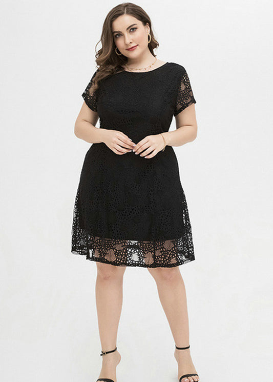 Bohemian Black O-Neck Lace Mid Dress Summer
