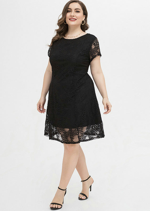 Bohemian Black O-Neck Lace Mid Dress Summer