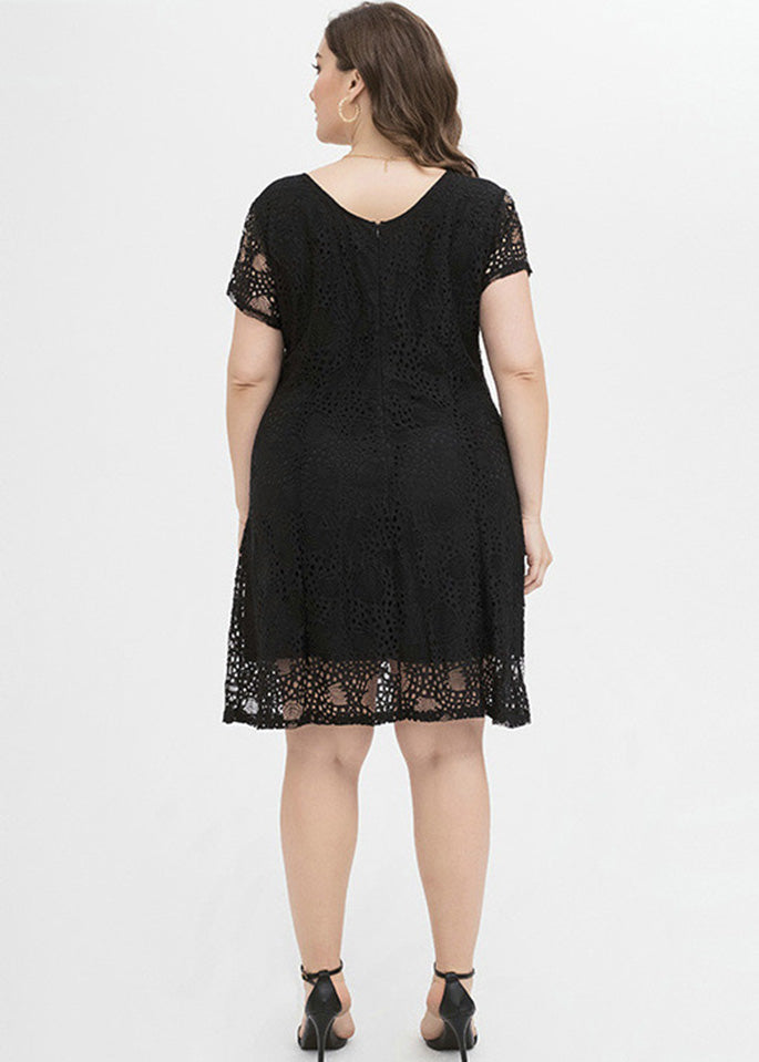 Bohemian Black O-Neck Lace Mid Dress Summer