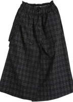 Bohemian Black Plaid Button Pockets Summer Cotton Skirts