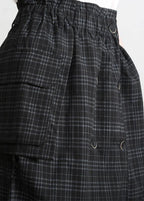 Bohemian Black Plaid Button Pockets Summer Cotton Skirts